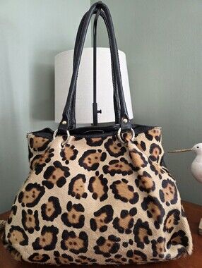 Paolo Masi Leopard Calf Hair Black Leather Shoulder Bag Made in Italy Y2K